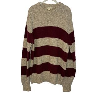 Vintage L.L. Bean Striped Maroon Knit Sweater Mens XL Long Wool blend USA Made